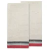 Normandy Natural Tea Towels in Red, Grey, & Black Stripes, Set of 2