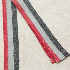 Normandy Natural Tea Towels in Red, Grey, & Black Stripes, Set of 2