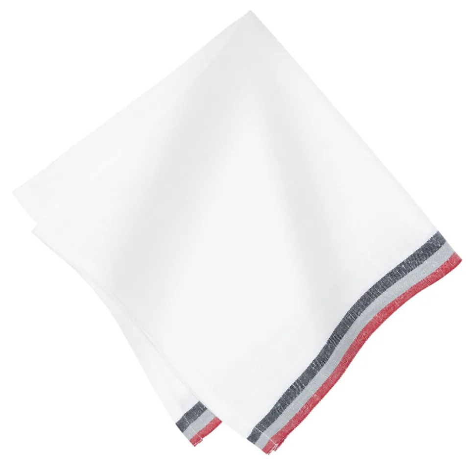 Normandy White Napkins in Red, Grey, & Black Stripes, Set of 4
