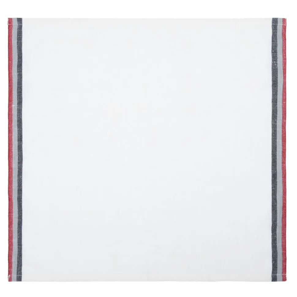 Normandy White Napkins in Red, Grey, & Black Stripes, Set of 4