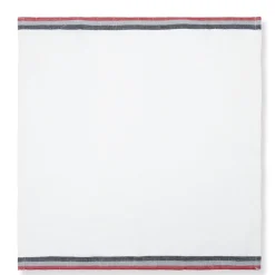 Normandy White Napkins in Red, Grey, & Black Stripes, Set of 4