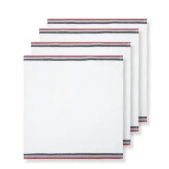 Normandy White Napkins in Red, Grey, & Black Stripes, Set of 4