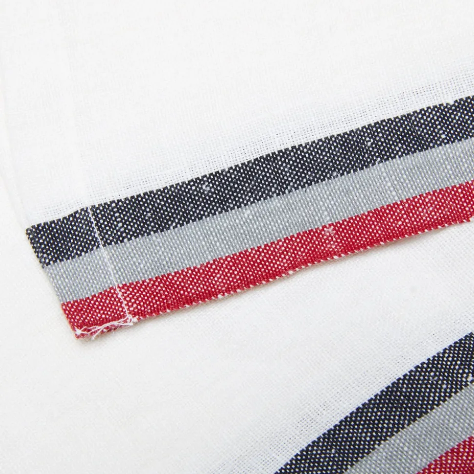 Normandy White Napkins in Red, Grey, & Black Stripes, Set of 4