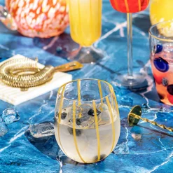 Nuovo Stripe Stemless Wine Glass in Yellow