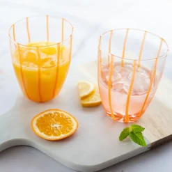 Nuovo Stripe Stemless Wine Glass in Orange