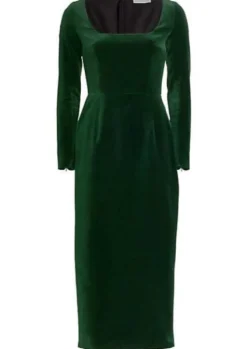 Nyla Velvet Dress in Dark Green