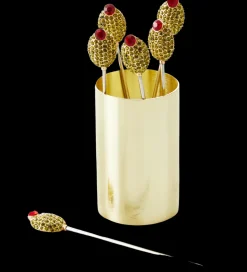 Olive Cocktail Picks with Gold Pot