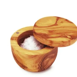 Olive Wood Salt Keeper with Swivel Top