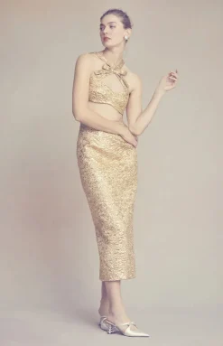 Olivia Bow Top in Gold Brocade