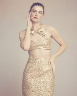 Olivia Bow Top in Gold Brocade