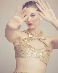 Olivia Bow Top in Gold Brocade