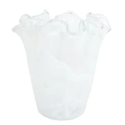 Onda Glass White Ruffled Vase