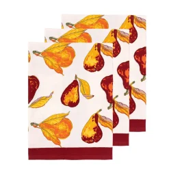 Orchard Pear Tea Towels in Burgundy, Set of 3
