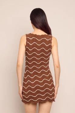 Orel Mini Dress in Brown Ivory Wave Crochet