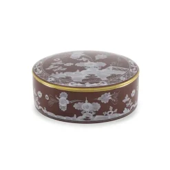 Oriente Italiano Round Box With Cover in Castagna