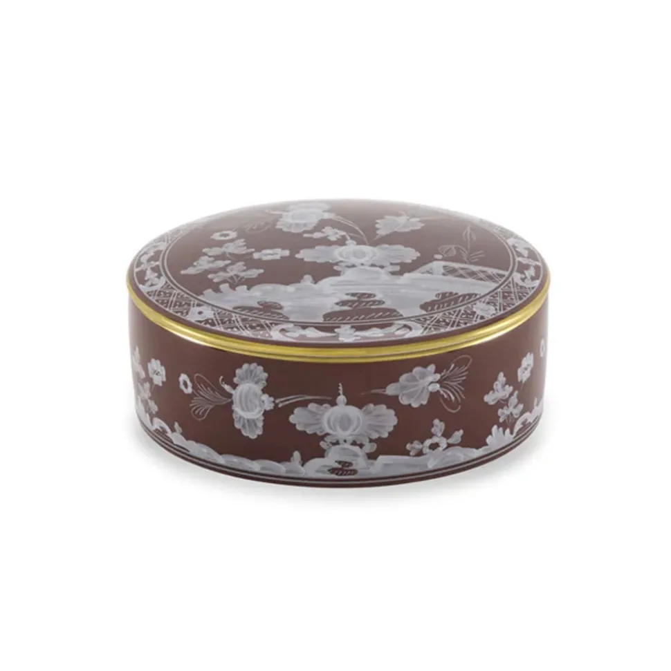 Oriente Italiano Round Box With Cover in Castagna