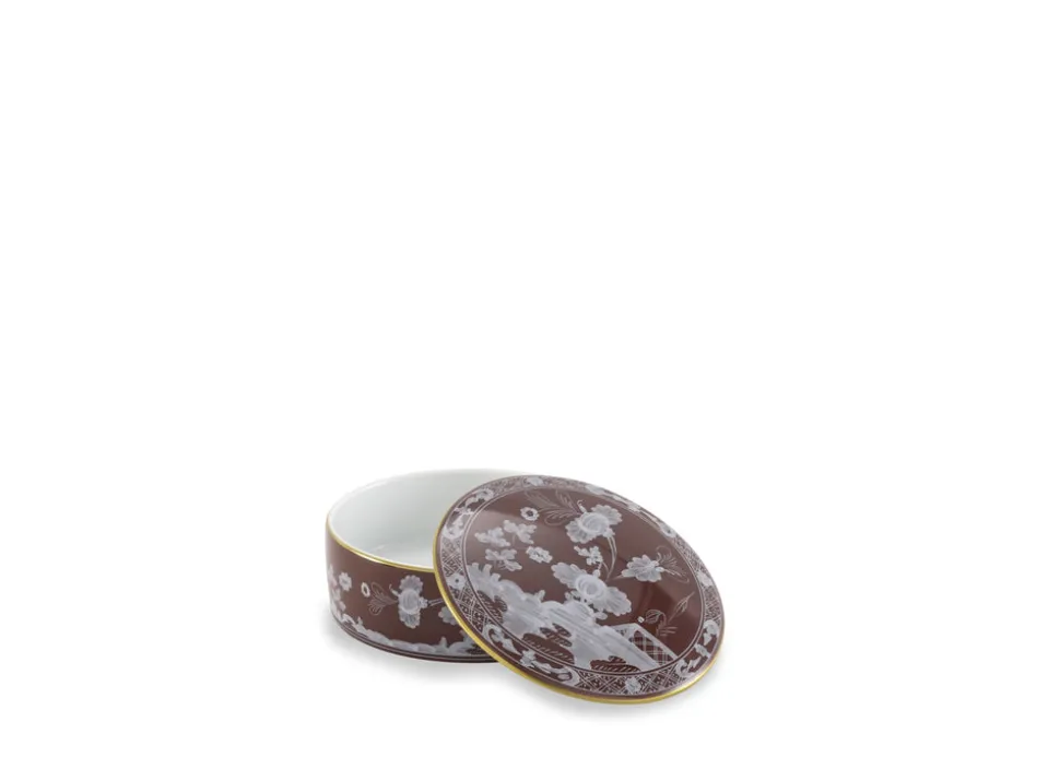 Oriente Italiano Round Box With Cover in Castagna