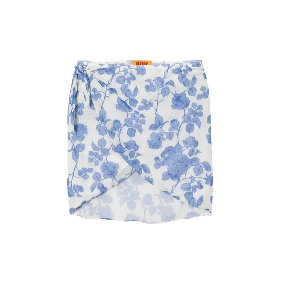 OTM Exclusive: Bridget Wrap Skirt in White Blue Floral