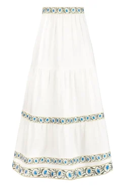 OTM Exclusive: Carnation Ruffle Skirt in Off-White & Blue