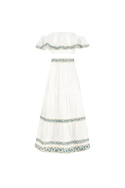 OTM Exclusive: Carnation Ruffle Skirt in Off-White & Blue