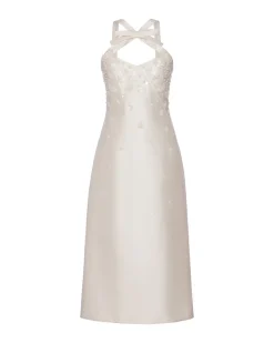 OTM Exclusive: Delphine Dress in Ivory Silk Wool with Ivory Meadow Embellishment