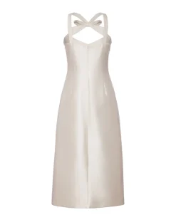 OTM Exclusive: Delphine Dress in Ivory Silk Wool with Ivory Meadow Embellishment