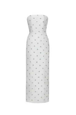 OTM Exclusive: Olivia White Silk Dress with Floral Crystal Embroidery