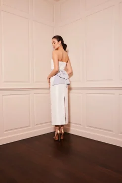 OTM Exclusive: Olivia White Silk Dress with Floral Crystal Embroidery