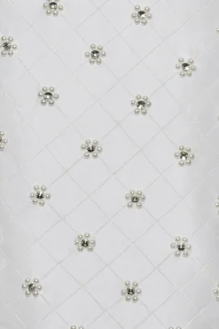 OTM Exclusive: Olivia White Silk Dress with Floral Crystal Embroidery