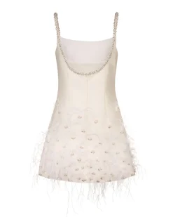 OTM Exclusive: Stella Dress in Ivory Silk Wool with Feathers