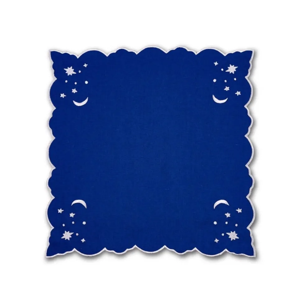 OTM Exclusive: The Astral Linen Napkin in Midnight Blue and Silver Embroidery