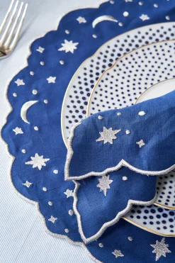 OTM Exclusive: The Astral Linen Napkin in Midnight Blue and Silver Embroidery