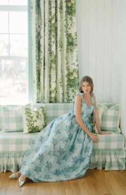 OTM Exclusive: The Marie Dress in Blue Floral Brocade