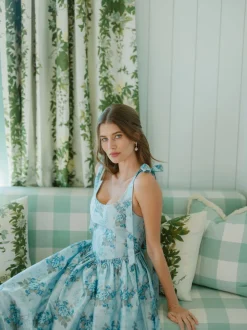 OTM Exclusive: The Marie Dress in Blue Floral Brocade