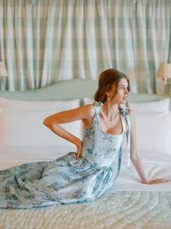 OTM Exclusive: The Marie Dress in Blue Floral Brocade