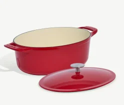 Oval Enameled Cast Iron Dutch Oven in Made In Red
