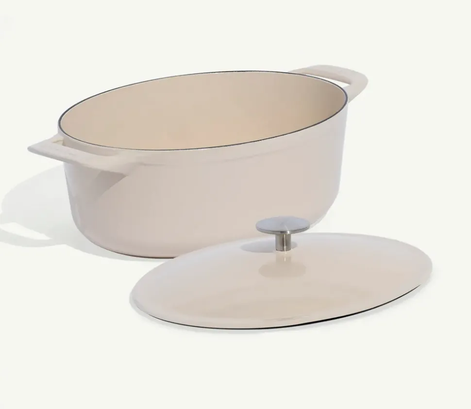 Oval Enameled Cast Iron Dutch Oven in Antique White