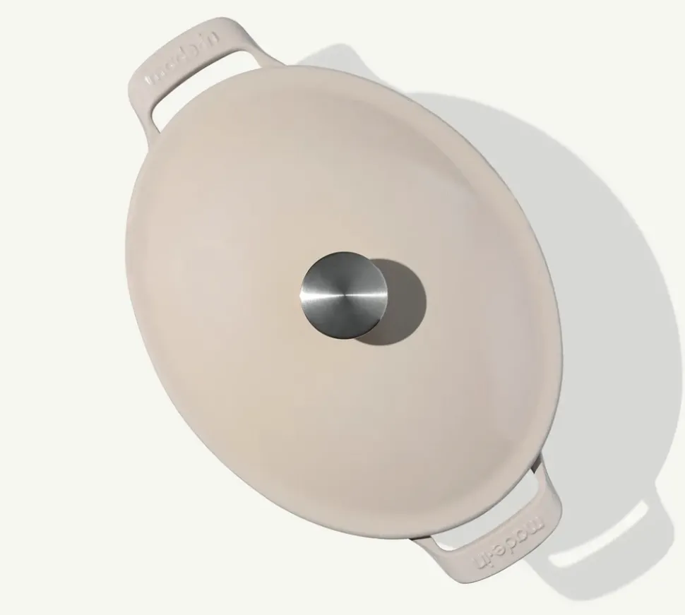 Oval Enameled Cast Iron Dutch Oven in Antique White