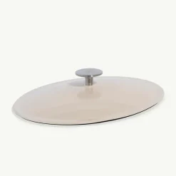 Oval Enameled Cast Iron Dutch Oven in Antique White