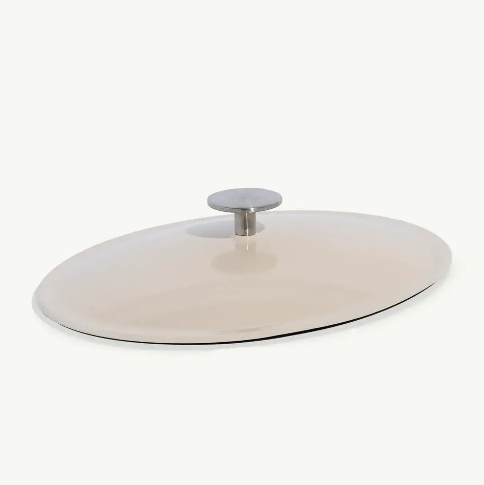 Oval Enameled Cast Iron Dutch Oven in Antique White