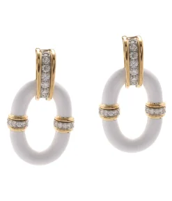 Oval Link Earrings in White Enamel