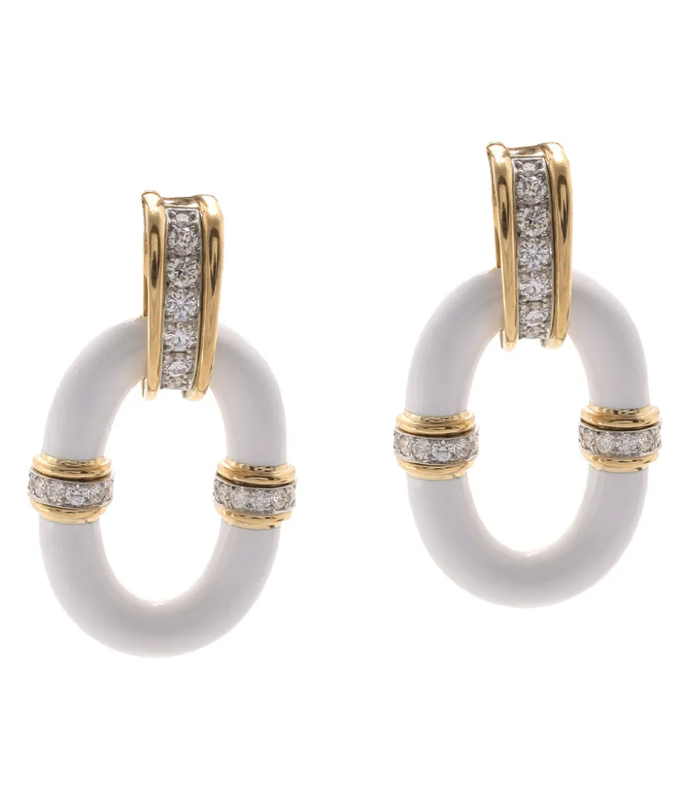 Oval Link Earrings in White Enamel