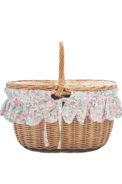 Oval Picnic Basket Made With Liberty Fabric in Betsy Candy Floss