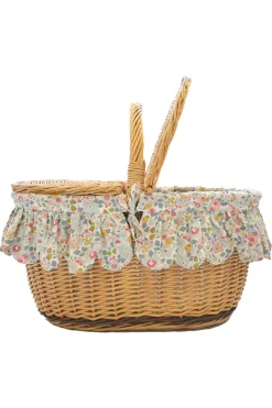Oval Picnic Basket Made With Liberty Fabric in Betsy Grey