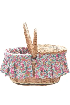 Oval Picnic Basket Made With Liberty Fabric in Betsy Pink