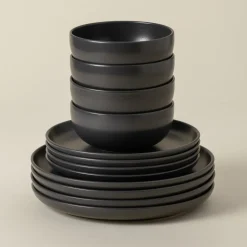 Pacifica Collection 12-pc Place Setting with Cereal Bowl in Seed Grey