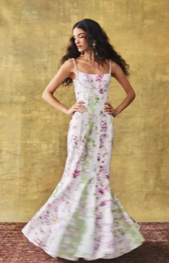 Paige Dress in Spliced Floral Linen