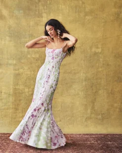 Paige Dress in Spliced Floral Linen