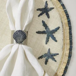 Painted Shell Napkin Rings in Blue, Set of Two