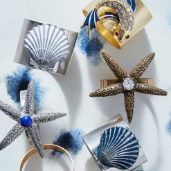 Painted Shell Napkin Rings in Blue, Set of Two